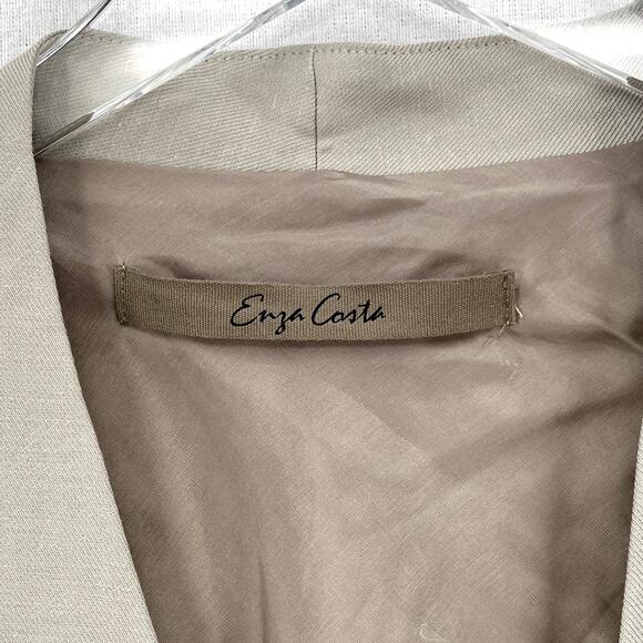 ENZA COSTA Twill Relaxed Blazer Womens Small Stone Wrap Belted Oversized Linen - Picture 11 of 16